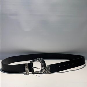Men's Black faux Leather Belt with Silver colored metal Buckle